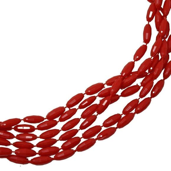 Vintage 1950s 6 Strand Red Faceted Bead Necklace Ornate Clip 20" Long - Hey Viv - Picture 2 of 6
